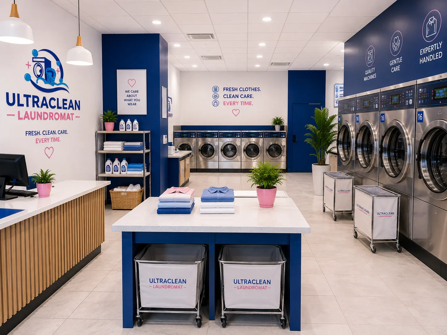 Clean, organised laundry facility at UltraClean